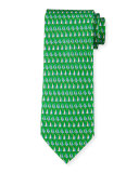 Sailboat-Print Silk Tie, Green