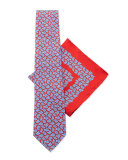 Silk Tie & Pocket Square Set, Red/Blue