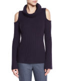 Torrence Cashmere Cowl-Neck Cold-Shoulder Ribbed Sweater