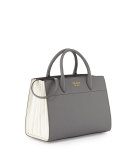 Medium Pleated-Sides Top-Handle Satchel Bag, Dark Gray/White (Mecurio/Talco)