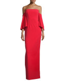 Off-the-Shoulder Ponte Gown, Tomato