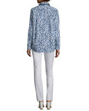 Brody Long-Sleeve Dot-Print Blouse, Ink Multi