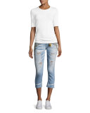 Marilyn Studded Destroyed Capri Jeans, Light Blue