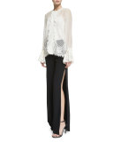 Brenda Wide-Leg Side-Slit Pants, Black