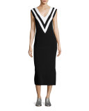 Daphne V-Neck Sleeveless Midi Sweaterdress, Black/White