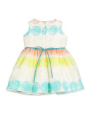Sleeveless Rosette Tulle Dress, White, Size 4-6