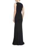Beaded Lattice Sleeveless Column Gown, Black/Red