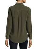 Signature Long-Sleeve Silk Shirt, Onyx Lacquer
