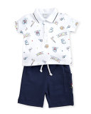 Slugger Pima Jersey Bermuda Set, Blue/White, Size 9-24 Months