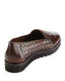 Naia Woven Leather Loafer, Dark Tan