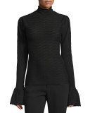 Long-Sleeve Textured Top, Black