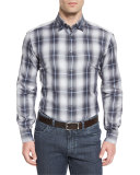 Ombre Plaid Long-Sleeve Sport Shirt, Gray