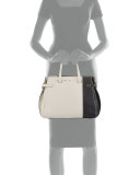 Boulevard 32 Colorblock Leather Tote Bag, Coconut/Black