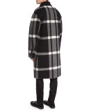 Double-Breasted Large Check Overcoat, Black