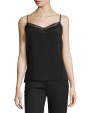 Luz Silk Camisole W/ Lace Trim, Black