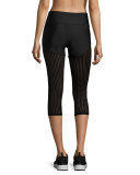Half & Half Mesh Capri Performance Leggings, Black