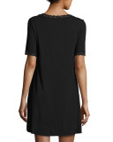 Feathers Lace-Trim Sleepshirt, Black