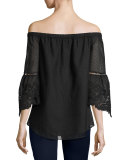 Riley Off-the-Shoulder Textured Silk Blouse