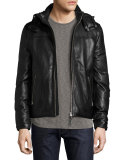 Balfour Leather Down Bomber Jacket, Black