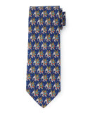 Elephant-Print Silk Tie, Navy