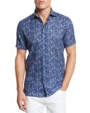 Floral Short-Sleeve Sport Shirt, Dark Blue