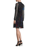 Desi Tie-Neck Floral Silk Chiffon Dress, Black Multi