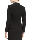 Asymmetric Button-Front Ottoman Jacket, Black