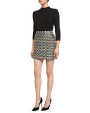 A-Line Chevron Brocade Modern Mini Skirt, Multi