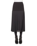 Pleated A-Line Midi Skirt, Black