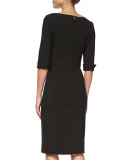 Princess-Seamed Rolled-Cuff Sheath Dress