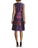 Sleeveless Floral Taffeta A-Line Gown, Purple