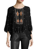 Alasdair Embroidered Top, Black
