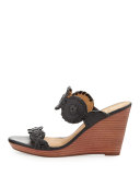 Luccia Leather Wedge Sandal, Black