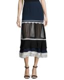Tiered Fringe Silk Midi Skirt
