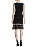Sleeveless Ribbed V-Neck Dress, Black