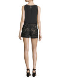 Lace Mid-Rise Boxing Shorts, Black