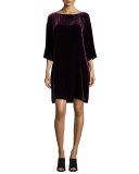 3/4-Sleeve Velvet Shift Dress
