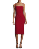 Ela Ponte Sleeveless Midi Sheath Dress, Red