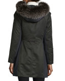 Hooded Ponte-Trim Parka, Nero