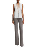 Peta Sleeveless Lace-Trim Top, Cream