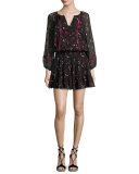 Grover Floral-Print Silk Blouson Mini Dress, Black