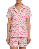Dot-Print Shorty Pajama Set, Pink/White