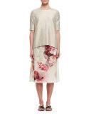 Floral Silk A-Line Midi Skirt, Multi