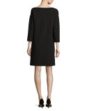 3/4-Sleeve Textured Dot Dress, Petite 