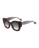 Silvy Square Geo-Print Sunglasses, Orange/Gray