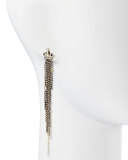 Pave Diamond Crown Earrings with Chain Fringe Drops