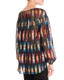 Metallic-Ikat Peasant Blouse, Multi