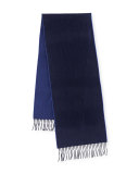 Reversible Cashmere Scarf w/Fringe, Navy/Blue Jay