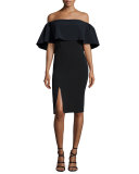 Off-the-Shoulder Popover Cocktail Dress, Midnight Black