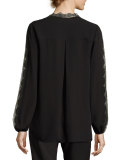 Morgana Lace-Trim Yoked Silk Blouse